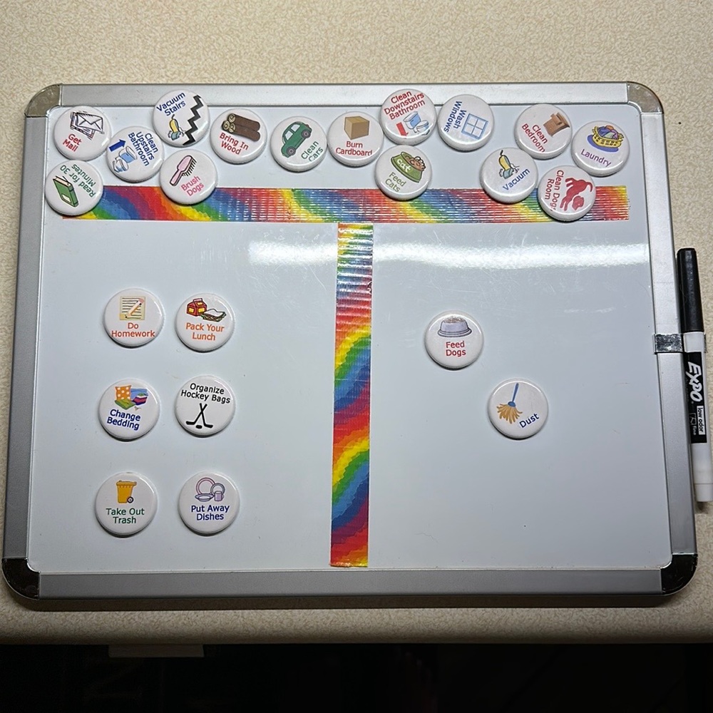 Chore Chart - Dry Erase with Colorful Magnetic Chore Tiles